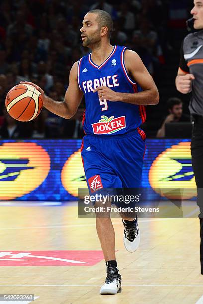 Tony Parker of France team of Basket during the International Friendly Match between France and Serbia at AccorHotels Arena on June 21, 2016 in...