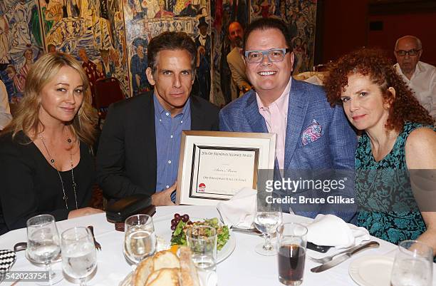 Christine Taylor, husband Ben Stiller, David Saint and Amy Stiller attend the 2016 Off Broadway Alliance Awards where Stiller's mother Anne Meara was...
