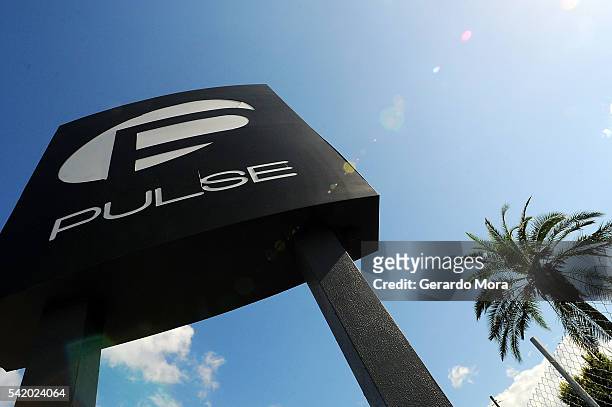 View of the Pulse Nightclub sign on June 21, 2016 in Orlando, Florida. The Orlando community continues to mourn the June 12 shooting at the Pulse...