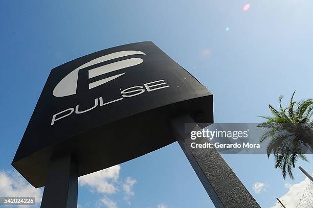 View of the Pulse Nightclub sign on June 21, 2016 in Orlando, Florida. Orlando community continues to mourn deadly mass shooting at gay club. The...