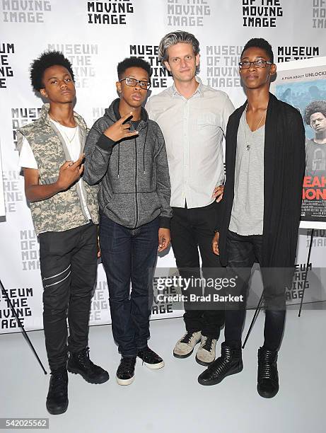 Musicians Malcolm Brickhouse, Jarad Dawkins, Luke Meyer and Alec Atkins attend "Breaking A Monster" New York Screening at Museum of the Moving Image...