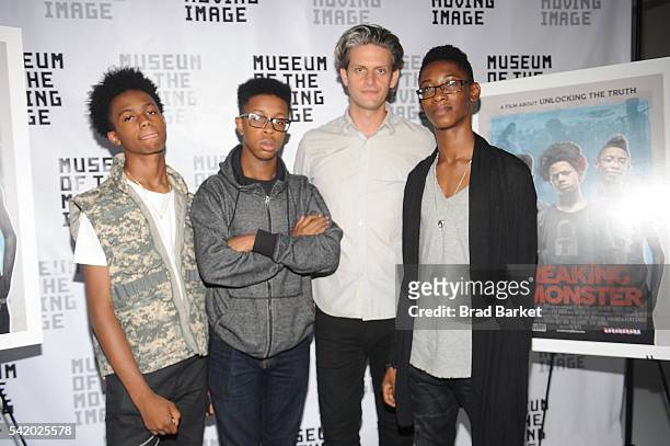 Musicians Malcolm Brickhouse, Jarad Dawkins, Luke Meyer and Alec Atkins attend "Breaking A Monster" New York Screening at Museum of the Moving Image...