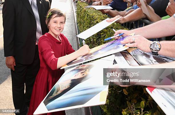 Actress Ruby Barnhill attends Disney's "The BFG" premiere at the El Capitan Theatre on June 21, 2016 in Hollywood, California.