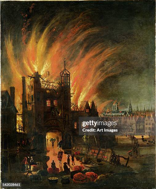 The Great Fire of London, September 1666, with Ludgate and Old St Pauls, c.1670