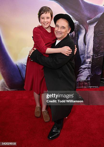 Actors Ruby Barnhill and Mark Rylance attend Disney's "The BFG" premiere at the El Capitan Theatre on June 21, 2016 in Hollywood, California.