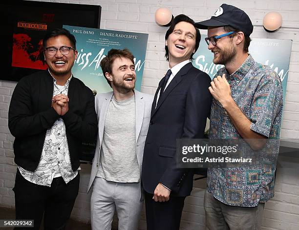 Director Daniel Kwan, actors Daniel Radcliffe, Paul Dano, and director Daniel Scheinert attend "Swiss Army Man" New York Premiere at Metrograph on...