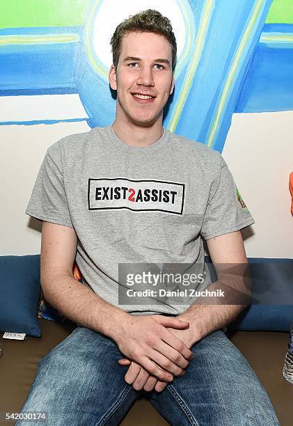 Draft prospect Jakob Poeltl attends the unveiling with NBA Cares and State Farm of NYC Assist, a Teen Learning Center at Educational Alliance Boys &...