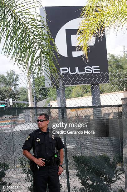 Police officer stands outside of the Pulse Nightclub on June 21, 2016 in Orlando, Florida. The Orlando community continues to mourn the victims of...