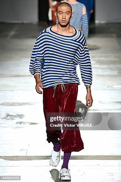 Model walks the runway at the Vivienne Westwood show during Milan Men's Fashion Week Spring/Summer 2017 on June 19, 2016 in Milan, Italy.