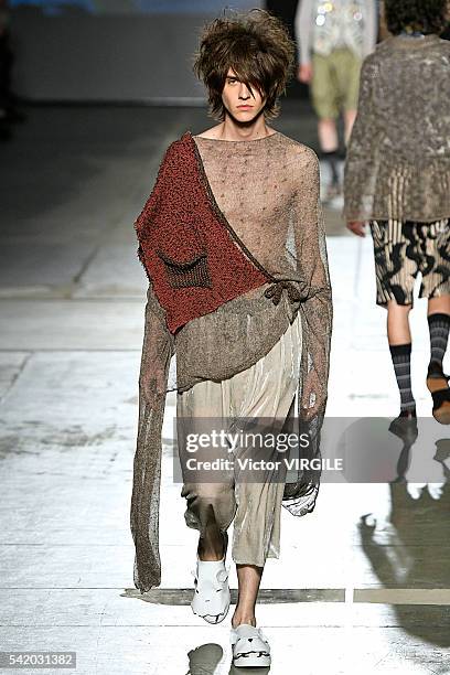 Model walks the runway at the Vivienne Westwood show during Milan Men's Fashion Week Spring/Summer 2017 on June 19, 2016 in Milan, Italy.