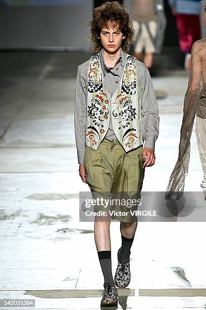 Model walks the runway at the Vivienne Westwood show during Milan Men's Fashion Week Spring/Summer 2017 on June 19, 2016 in Milan, Italy.