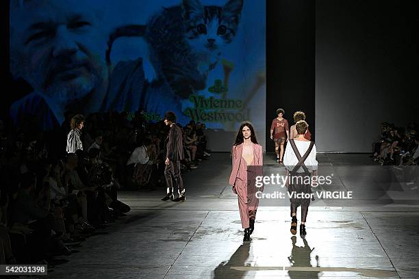 Model walks the runway at the Vivienne Westwood show during Milan Men's Fashion Week Spring/Summer 2017 on June 19, 2016 in Milan, Italy.