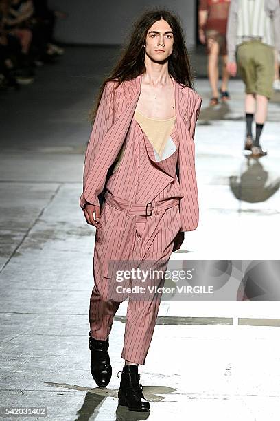 Model walks the runway at the Vivienne Westwood show during Milan Men's Fashion Week Spring/Summer 2017 on June 19, 2016 in Milan, Italy.