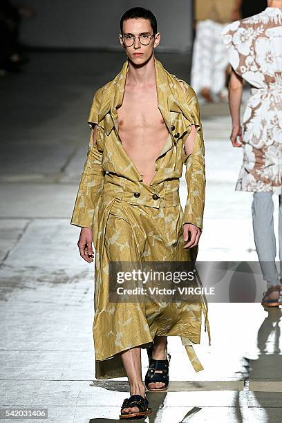 Model walks the runway at the Vivienne Westwood show during Milan Men's Fashion Week Spring/Summer 2017 on June 19, 2016 in Milan, Italy.