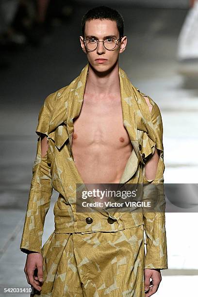 Model walks the runway at the Vivienne Westwood show during Milan Men's Fashion Week Spring/Summer 2017 on June 19, 2016 in Milan, Italy.