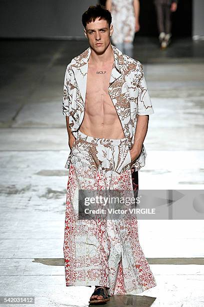 Model walks the runway at the Vivienne Westwood show during Milan Men's Fashion Week Spring/Summer 2017 on June 19, 2016 in Milan, Italy.