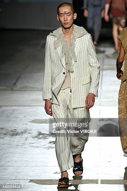 Model walks the runway at the Vivienne Westwood show during Milan Men's Fashion Week Spring/Summer 2017 on June 19, 2016 in Milan, Italy.