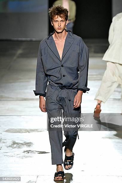 Model walks the runway at the Vivienne Westwood show during Milan Men's Fashion Week Spring/Summer 2017 on June 19, 2016 in Milan, Italy.