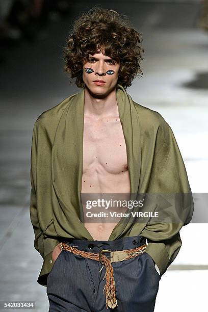 Model walks the runway at the Vivienne Westwood show during Milan Men's Fashion Week Spring/Summer 2017 on June 19, 2016 in Milan, Italy.