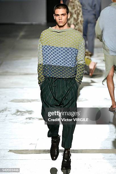 Model walks the runway at the Vivienne Westwood show during Milan Men's Fashion Week Spring/Summer 2017 on June 19, 2016 in Milan, Italy.