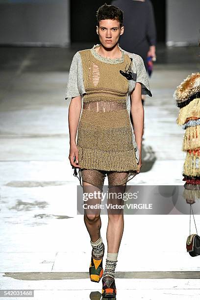 Model walks the runway at the Vivienne Westwood show during Milan Men's Fashion Week Spring/Summer 2017 on June 19, 2016 in Milan, Italy.