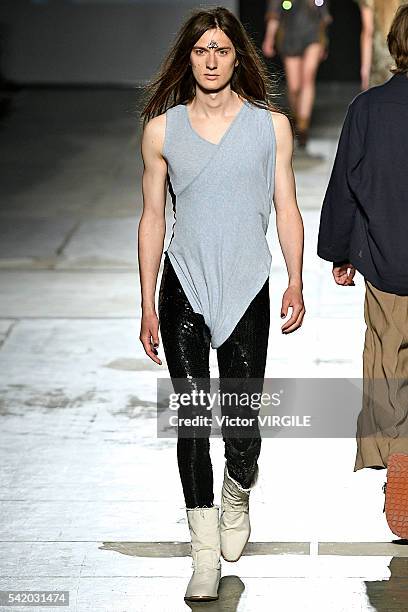 Model walks the runway at the Vivienne Westwood show during Milan Men's Fashion Week Spring/Summer 2017 on June 19, 2016 in Milan, Italy.