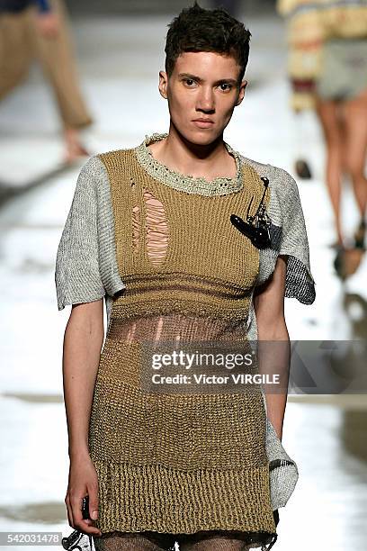 Model walks the runway at the Vivienne Westwood show during Milan Men's Fashion Week Spring/Summer 2017 on June 19, 2016 in Milan, Italy.