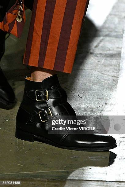 Model walks the runway at the Vivienne Westwood show during Milan Men's Fashion Week Spring/Summer 2017 on June 19, 2016 in Milan, Italy.