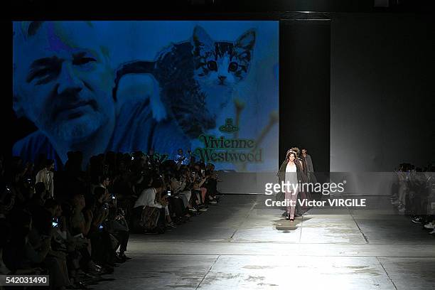 Model walks the runway at the Vivienne Westwood show during Milan Men's Fashion Week Spring/Summer 2017 on June 19, 2016 in Milan, Italy.