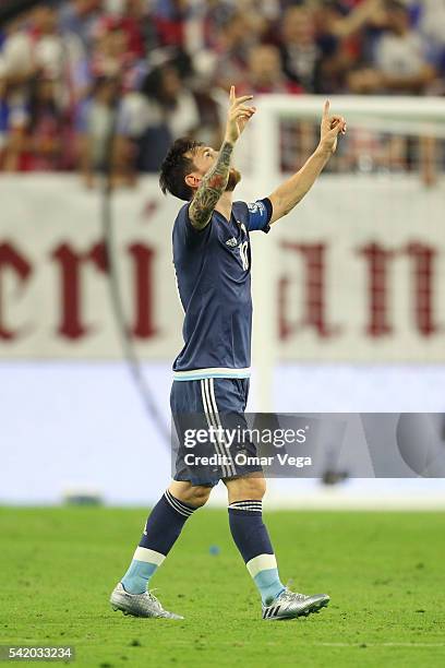 Lionel Messi of Argentina celebrates after scoring the second goal of his team during the Semifinal match between United States and Argentina at NRG...