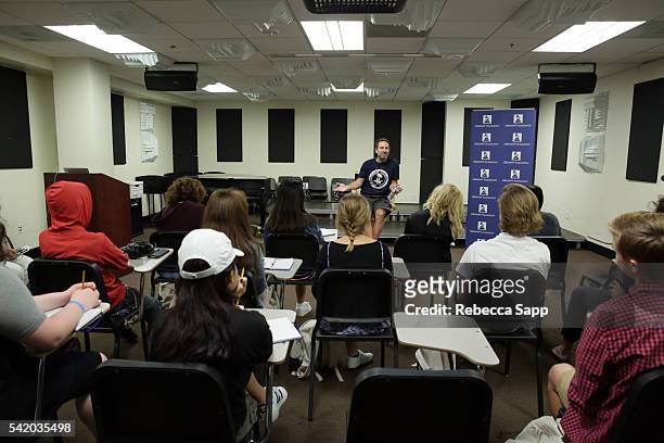 Film music supervisor and GRAMMY Camp guest professional Paul Stewart speaks with students at the GRAMMY Foundation's 12th Annual GRAMMY Camp at the...