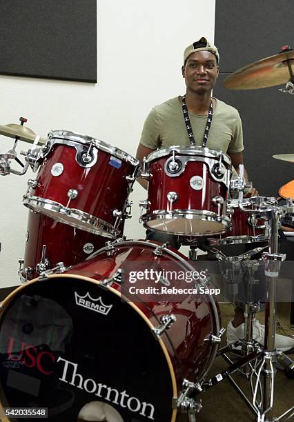 Camp musician rehearses at the GRAMMY Foundation's 12th Annual GRAMMY Camp at the University of Southern California Thornton School of Music on June...