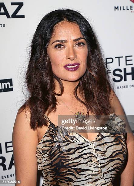 Actress Salma Hayek attends the premiere of Momentum Pictures' "Septembers of Shiraz" at the Museum of Tolerance on June 21, 2016 in Los Angeles,...