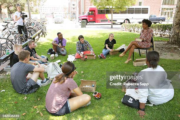 Chapeter Secretary Qiana Conley speaks with student at the GRAMMY Foundation's 12th Annual GRAMMY Camp at the University of Southern California...