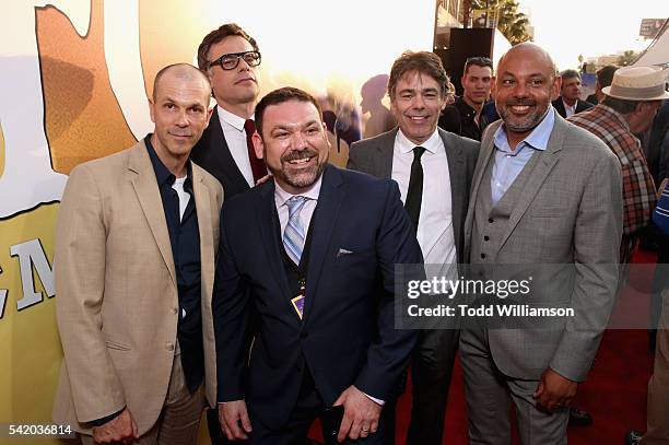 Actors Chris Gibbs, Jemaine Clement, Paul Moniz de Sa, Jonathan Holmes and Daniel Bacon attend Disney's "The BFG" premiere at the El Capitan Theatre...