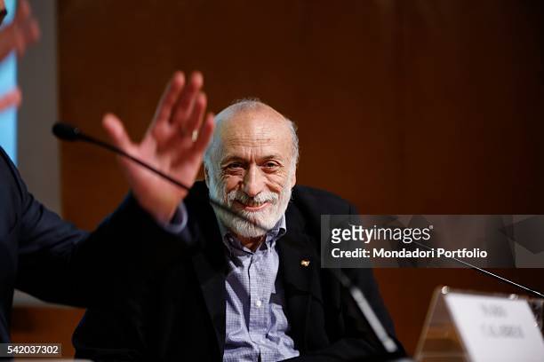 Carlo Petrini, writer and Slow Food founder, during his speech at the XXIX International Book Fair in Turin. Lingotto Fiere, May 13, 2016