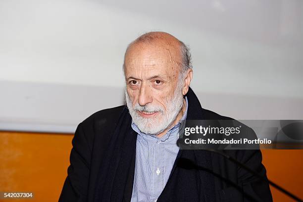 Carlo Petrini, writer and Slow Food founder, during his speech at the XXIX International Book Fair in Turin. Lingotto Fiere, May 13, 2016