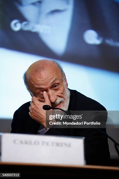 Carlo Petrini, writer and Slow Food founder, during his speech at the XXIX International Book Fair in Turin. Lingotto Fiere, May 13, 2016