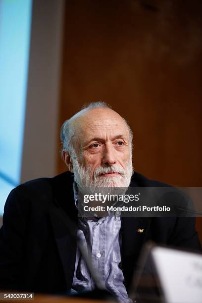 Carlo Petrini, writer and Slow Food founder, during his speech at the XXIX International Book Fair in Turin. Lingotto Fiere, May 13, 2016