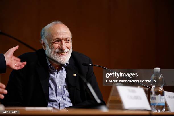 Carlo Petrini, writer and Slow Food founder, during his speech at the XXIX International Book Fair in Turin. Lingotto Fiere, May 13, 2016