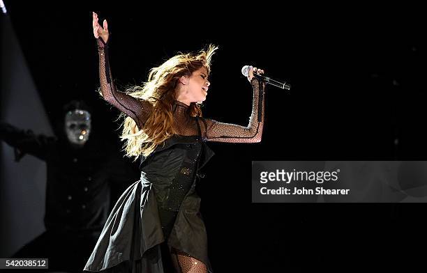 Singer Selena Gomez performs during her 'Revival Tour' at the Bridgestone Arena on June 21, 2016 in Nashville, Tennessee.