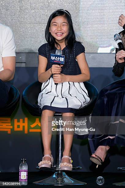 Actress Kim Su-An attends the press conference for "Train To Busan" at Nine Tree on June 21, 2016 in Seoul, South Korea. The film will on July 20,...