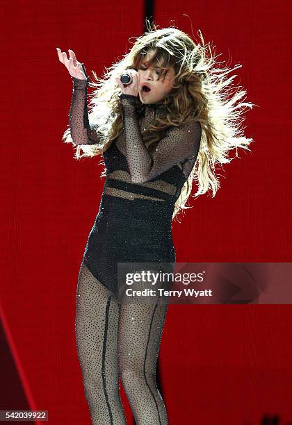 Singer Selena Gomez performs during her 'Revival Tour' at Bridgestone Arena on June 21, 2016 in Nashville, Tennessee.