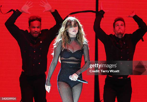 Singer Selena Gomez performs during her 'Revival Tour' at Bridgestone Arena on June 21, 2016 in Nashville, Tennessee.