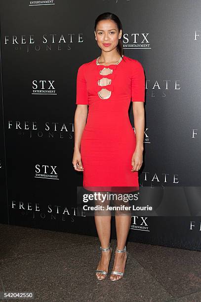 Actress Gugu Mbatha-Raw arrives at the Premiere of STX Entertainment's "Free State Of Jones" at the DGA Theater on June 21, 2016 in Los Angeles,...