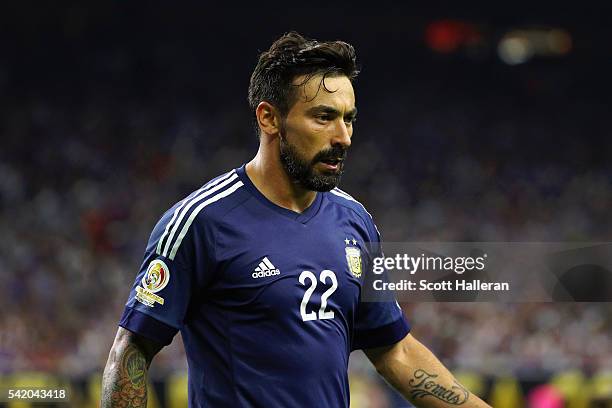 Ezequiel Lavezzi of Argentina reacts in the first half against the United States during a 2016 Copa America Centenario Semifinal match at NRG Stadium...