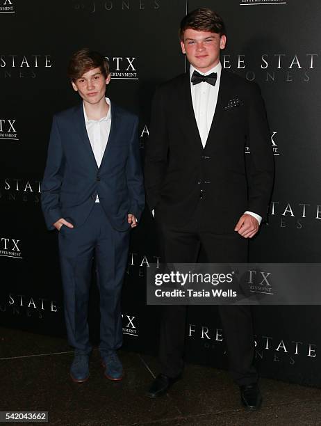 Actors Matthew Lintz and Cade Cooksey arrive at the premiere of STX Entertainment's "Free State Of Jones" at DGA Theater on June 21, 2016 in Los...