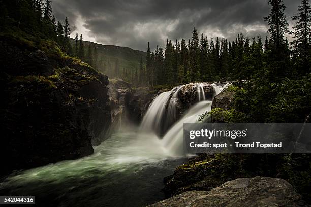 the powerful waterfall - buskerud stock pictures, royalty-free photos & images