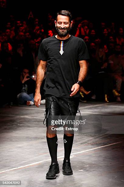 Designer Marcelo Burlon walks the runway at the Marcelo Burlon County Of Milan show during Milan Men's Fashion Week SS17 on June 19, 2016 in Milan,...
