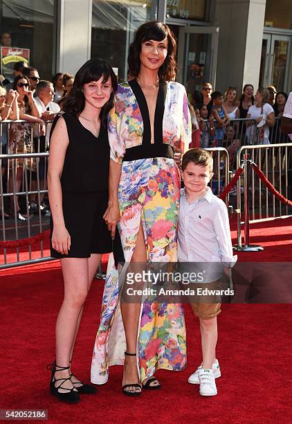 Actress Catherine Bell and her children Gemma Beason and Ronan Beason arrive at the premiere of Disney's "The BFG" at the El Capitan Theatre on June...